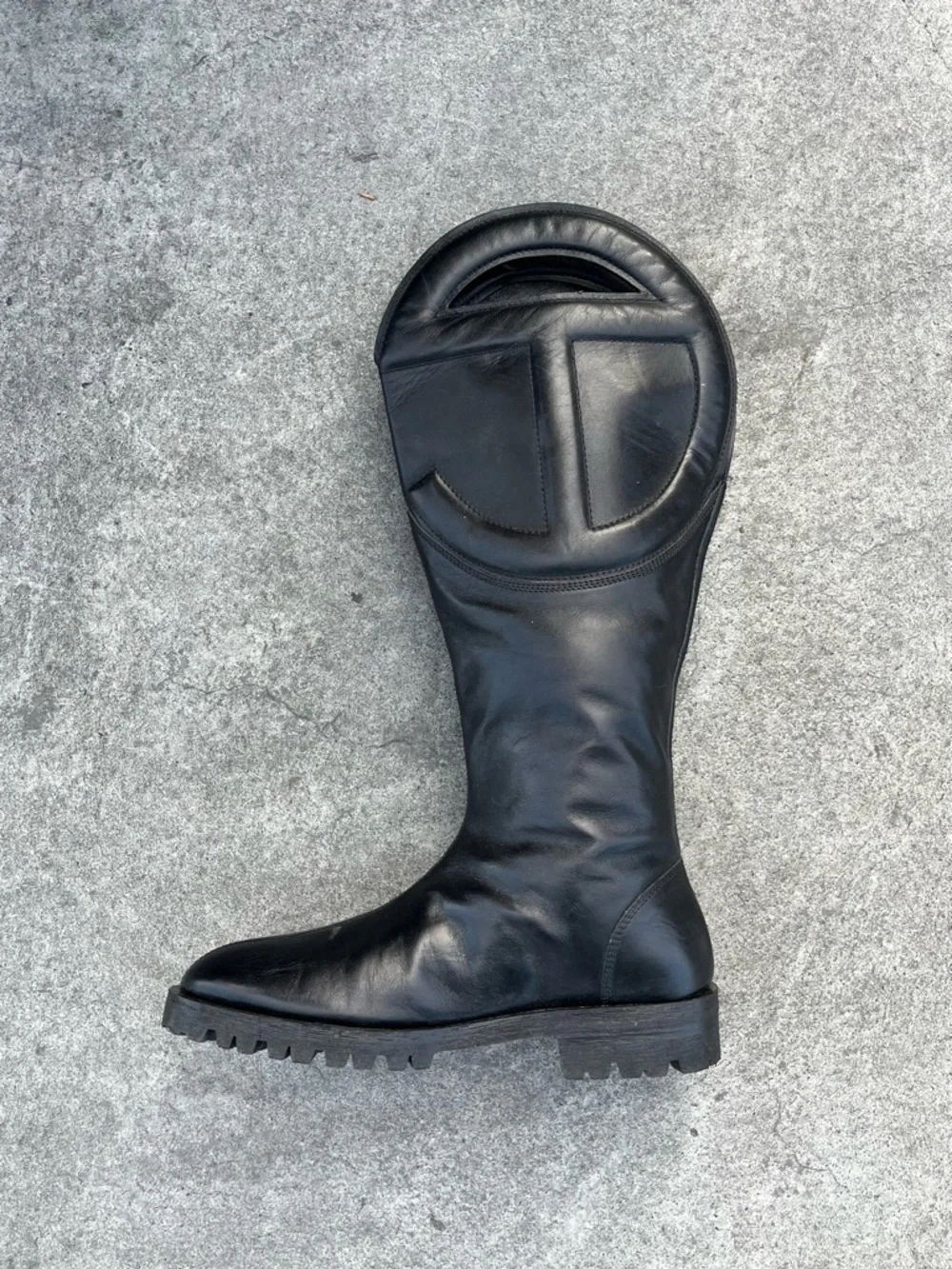 New! Telfar Unisex Black Leather Lug Sole Tall Logo Boot